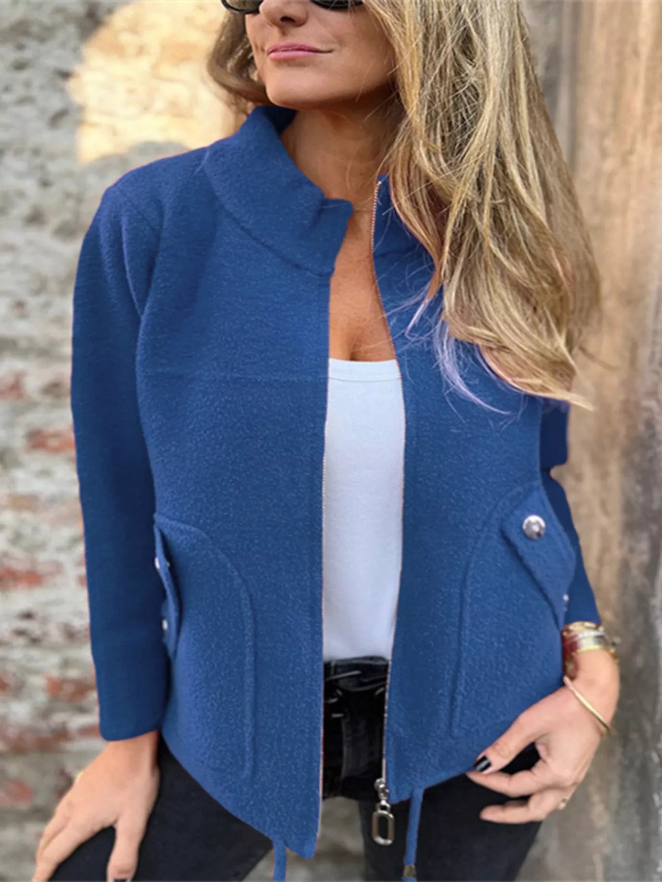 Full Size Zip-Up Long Sleeve Outerwear Plus Size