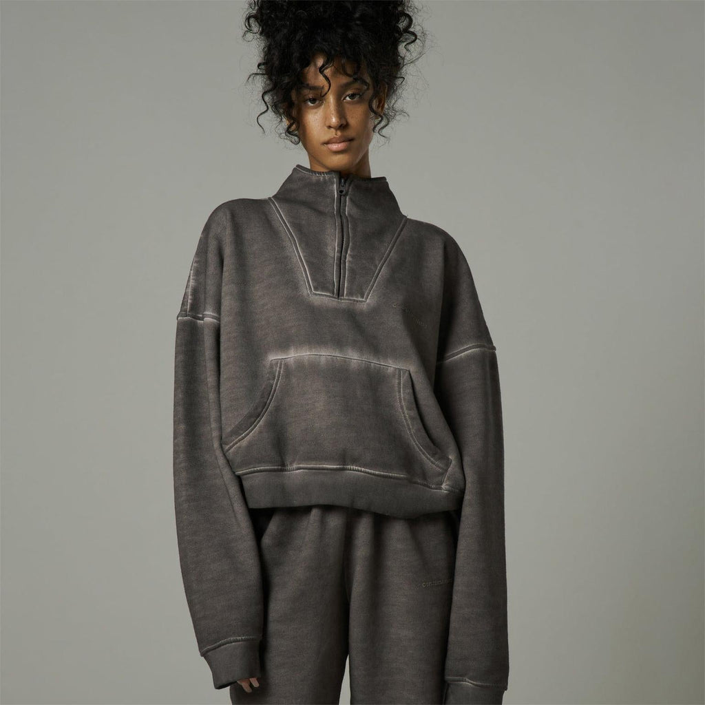 Hoodie Trendy Brand for Women Lazy Feeling Loose Street Distressed Half Zipper Coat for Women Autumn Winter
