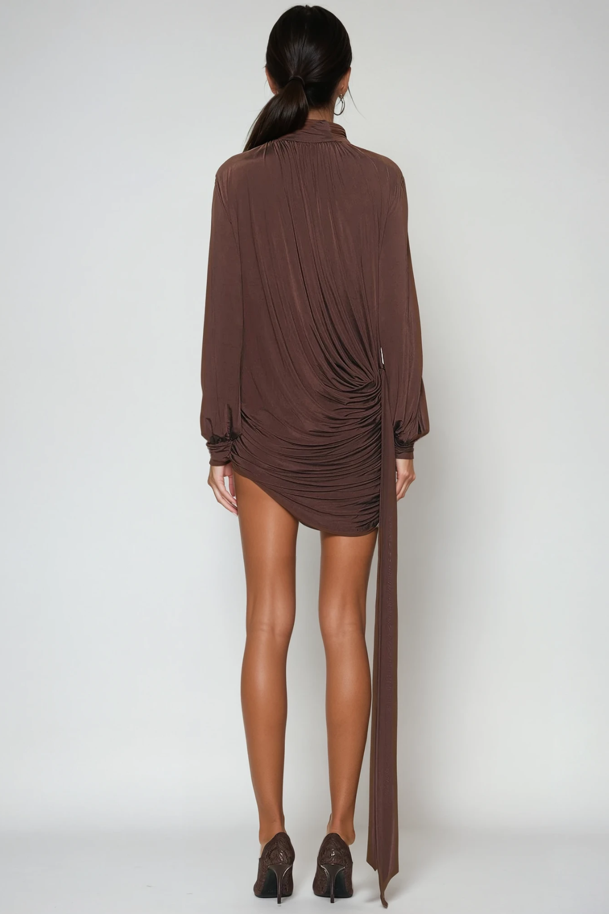 Domenica High Neck Ruch Fringe Mini Dress