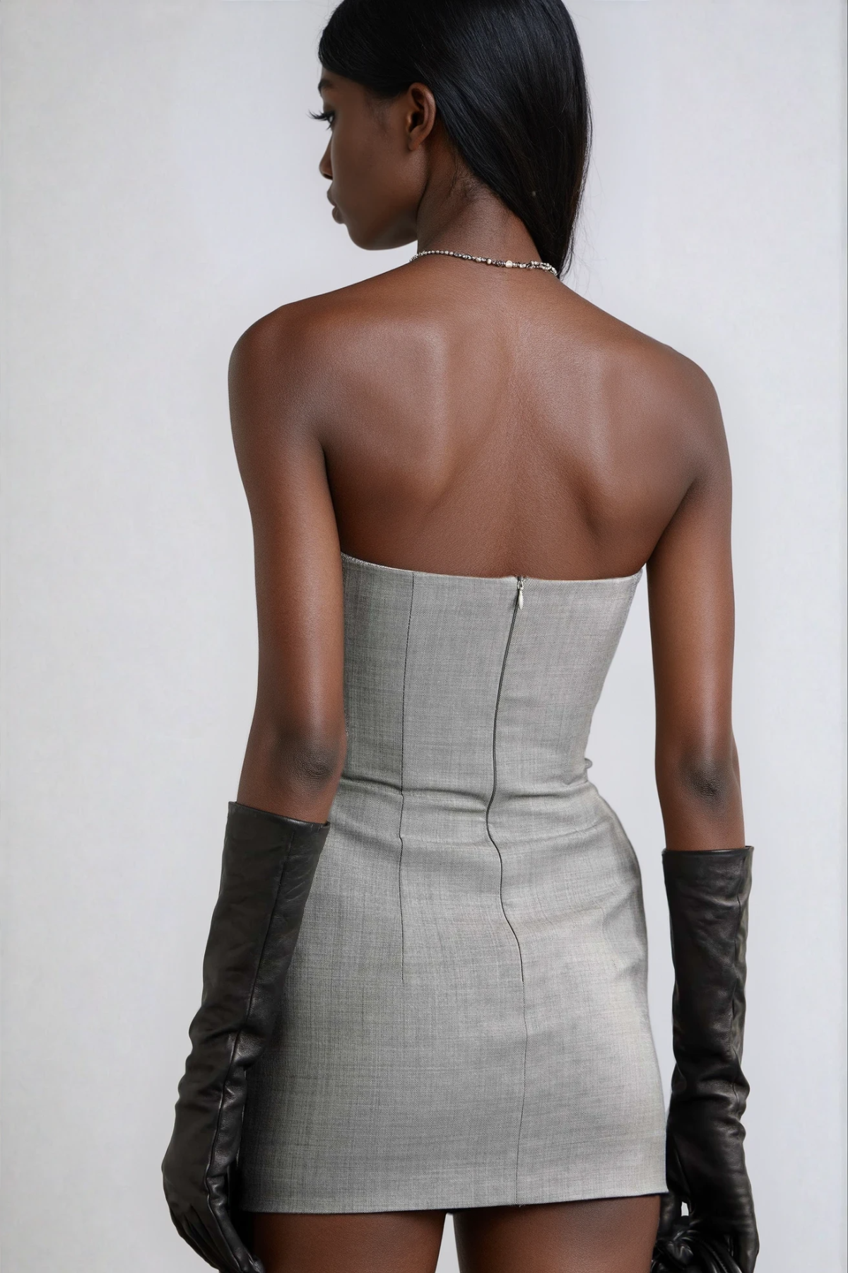Donatas Strapless Ruch Mini Dress In Grey