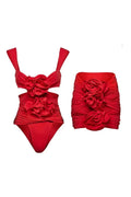 Red Cutout Floral Appliqu¨¦ Strappy Swimsuit