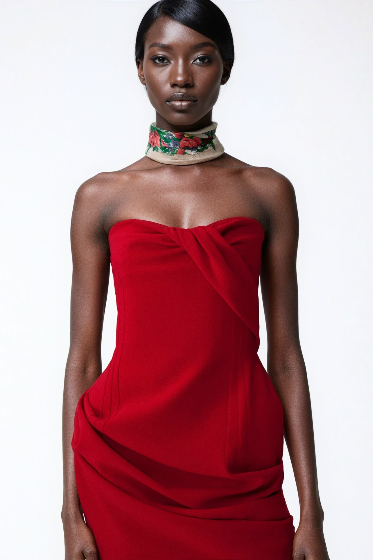 Donatas Strapless Ruch Mini Dress In Red