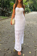 Sexy Vacation Solid Hollowed Out Strapless Beach Dresses
