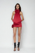 Diyan Funnel Neck Backless Flower Mini Dress