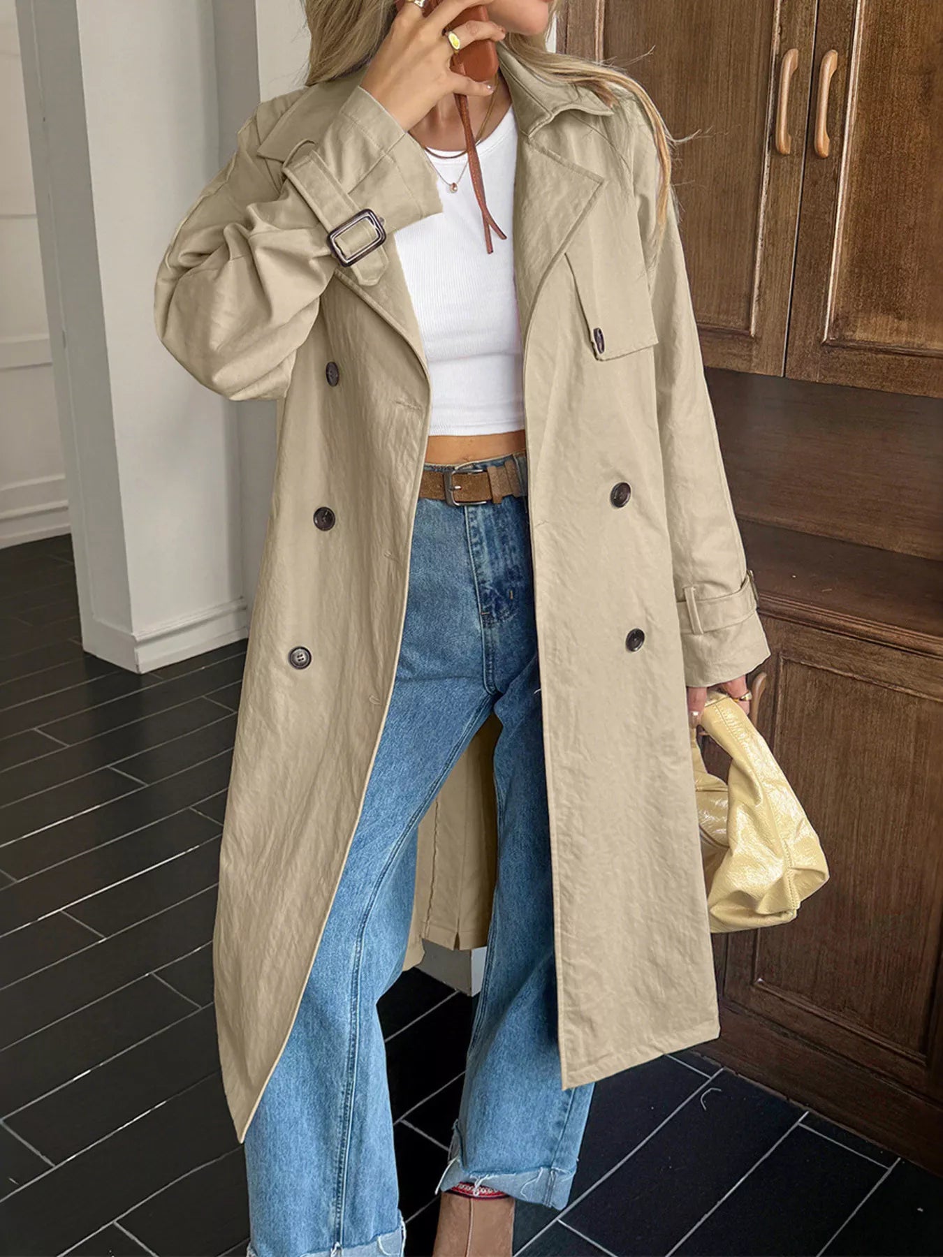 Double-Breasted Belted Trench Coat