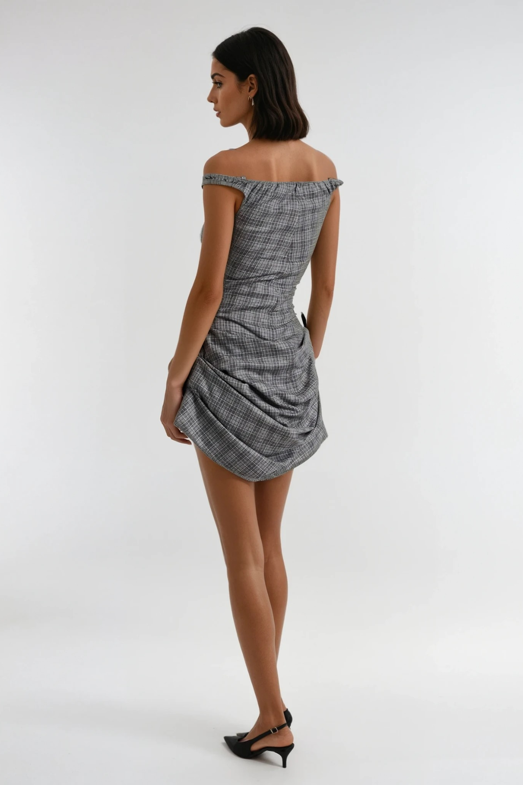 Doreen Off Shoulder Grid Mini Dress