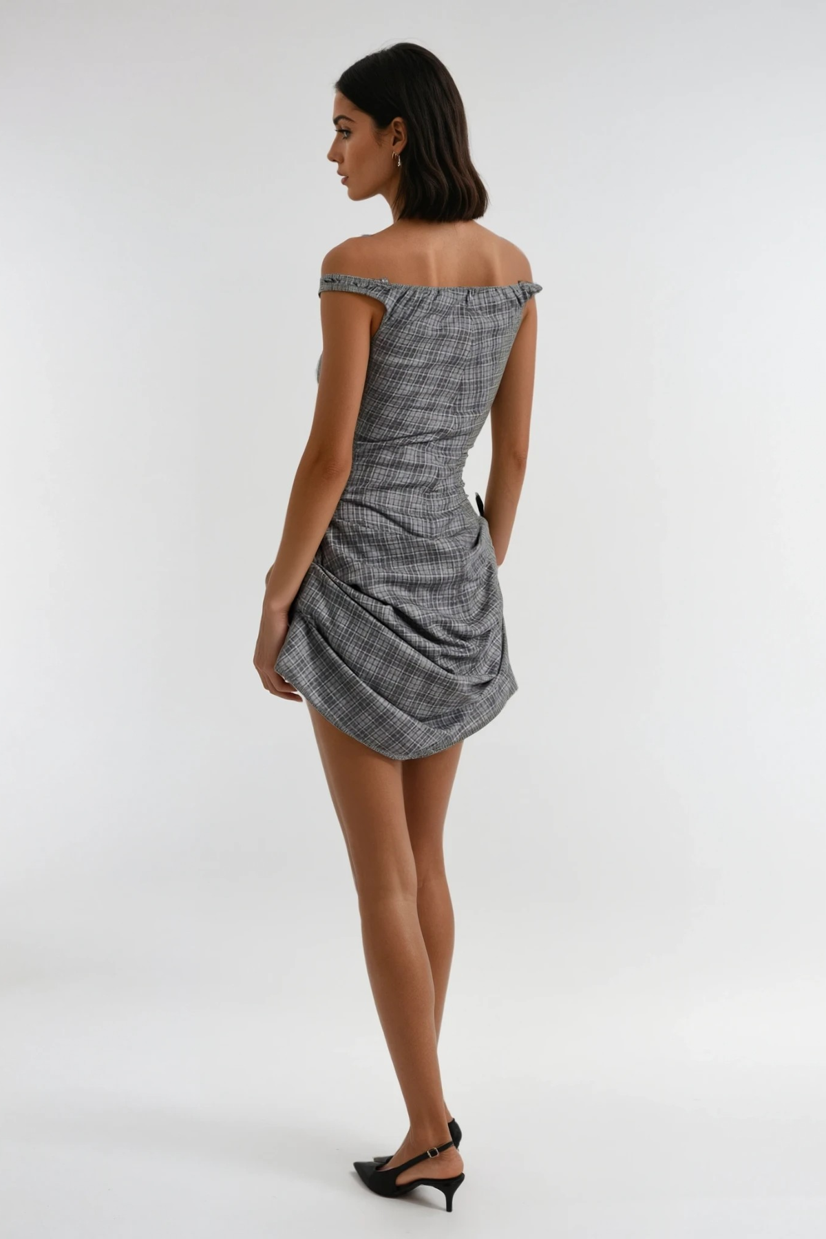 Doreen Off Shoulder Grid Mini Dress