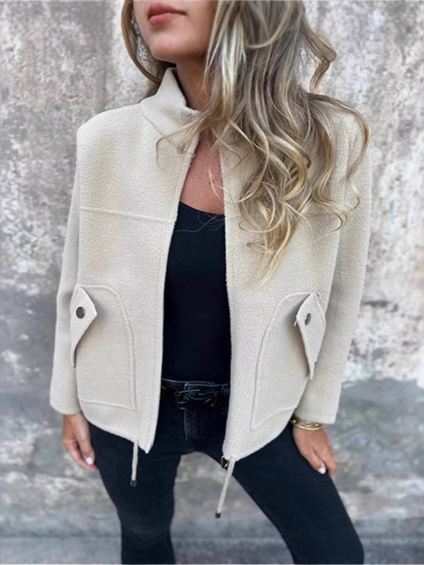 Full Size Zip-Up Long Sleeve Outerwear Plus Size