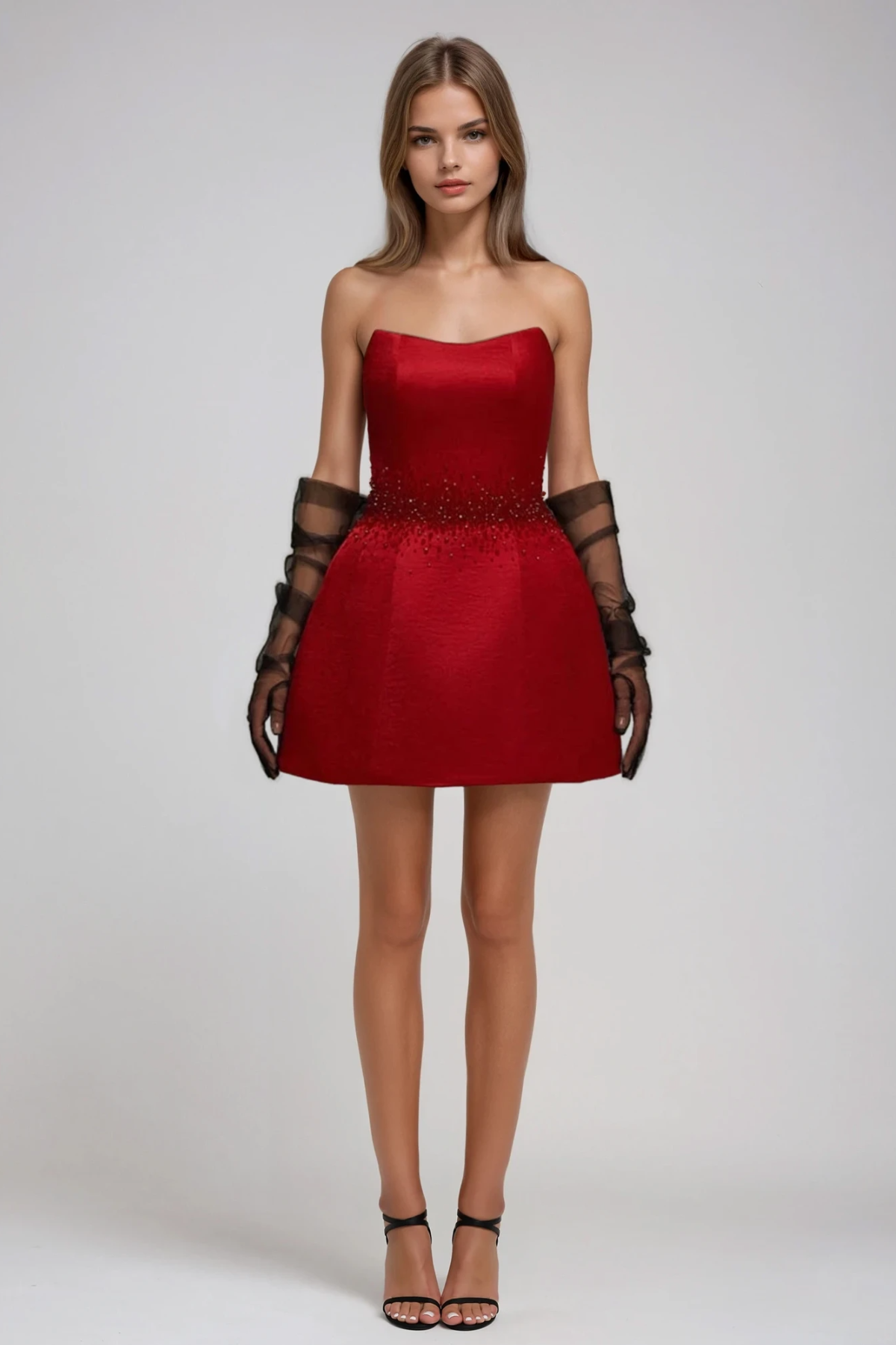 Fakhriyya Strapless Rhinestone Mini Dress