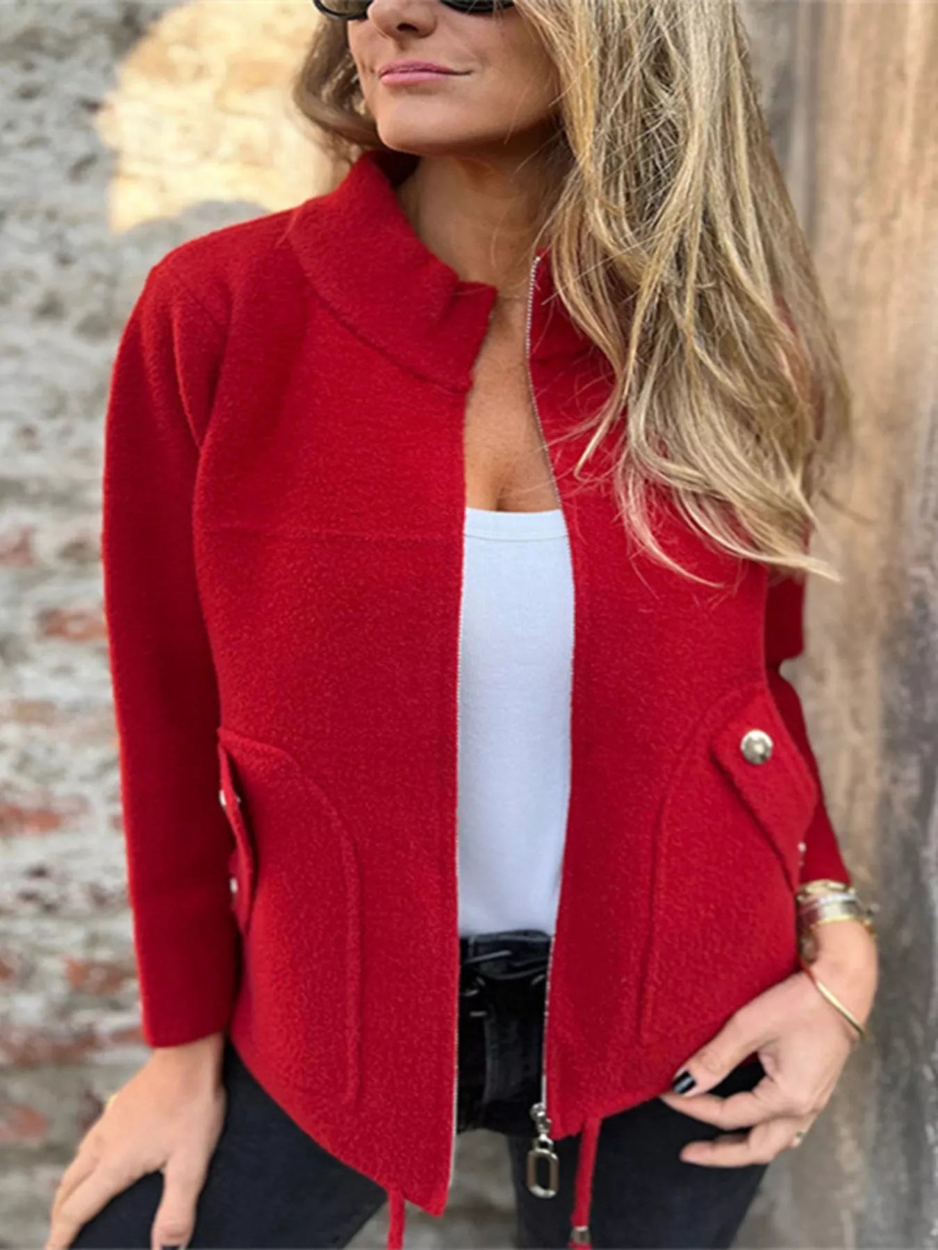 Full Size Zip-Up Long Sleeve Outerwear Plus Size