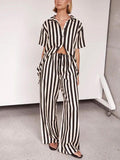 Resort Casual Striped Loose Wide Leg Pants-Set