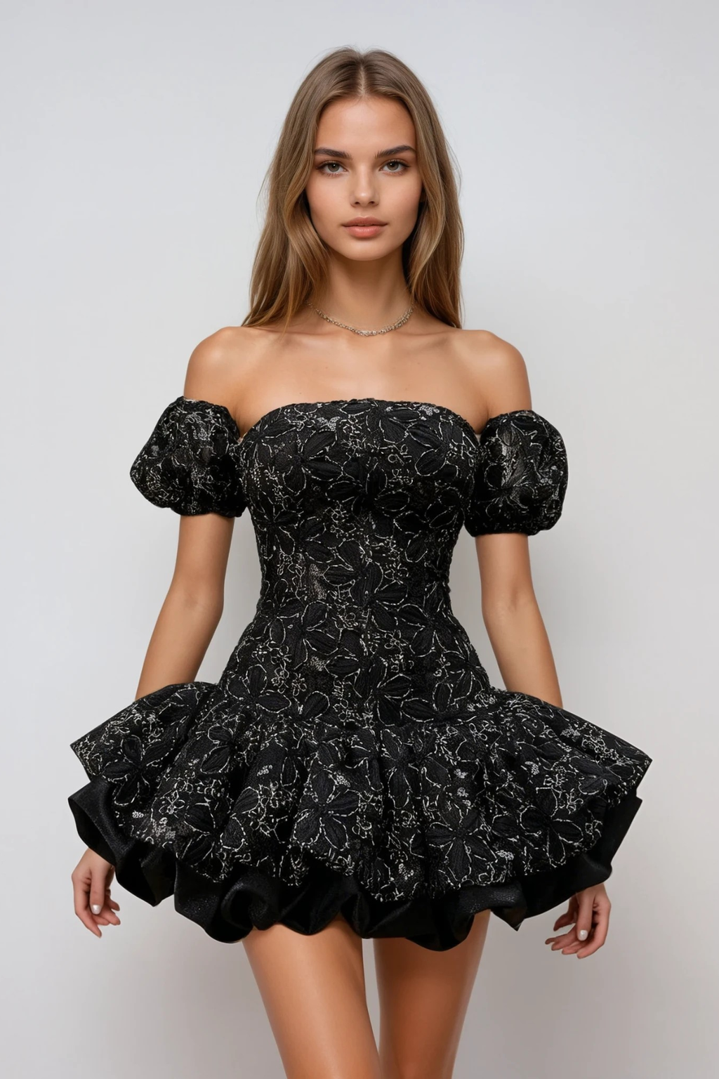 Donagh Strapless Floral Bubble Mini Dress In Black