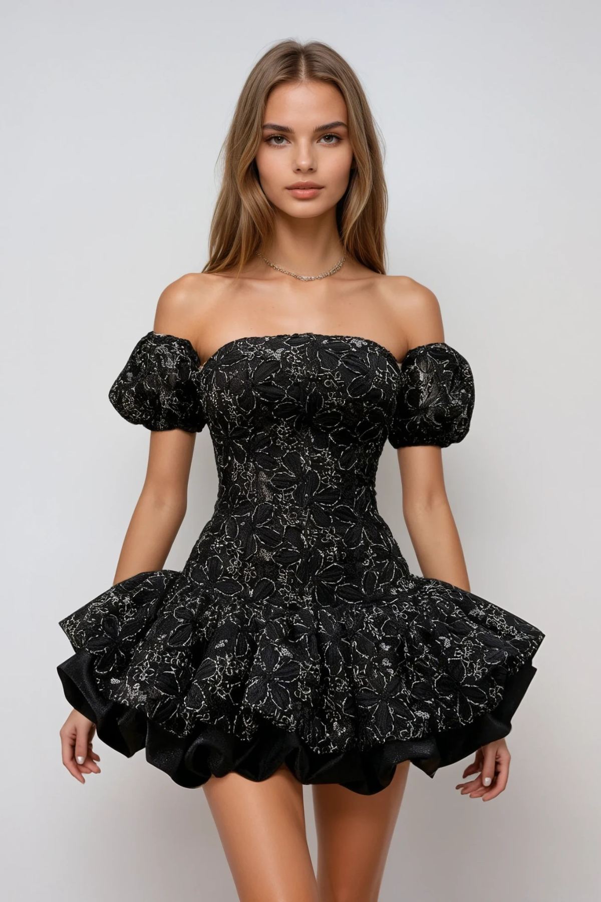 Donagh Strapless Floral Bubble Mini Dress In Black