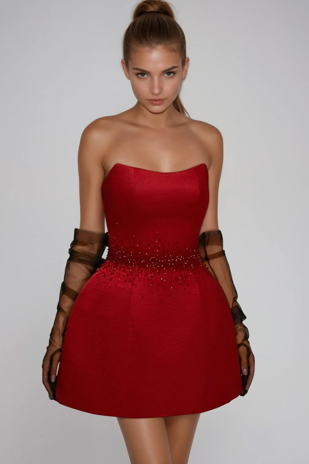 Fakhriyya Strapless Rhinestone Mini Dress
