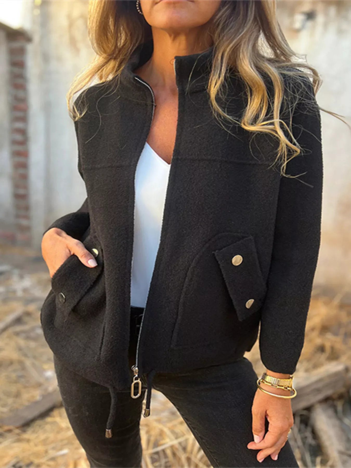Full Size Zip-Up Long Sleeve Outerwear Plus Size