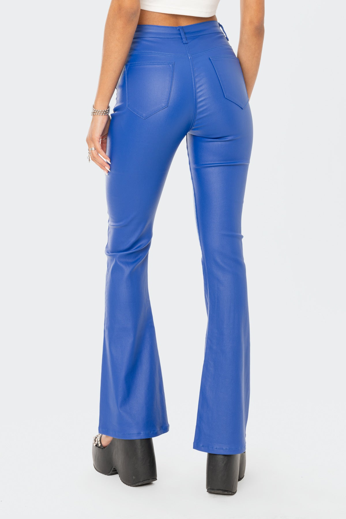 Luna Faux Leather Mid Rise Flared Jeans