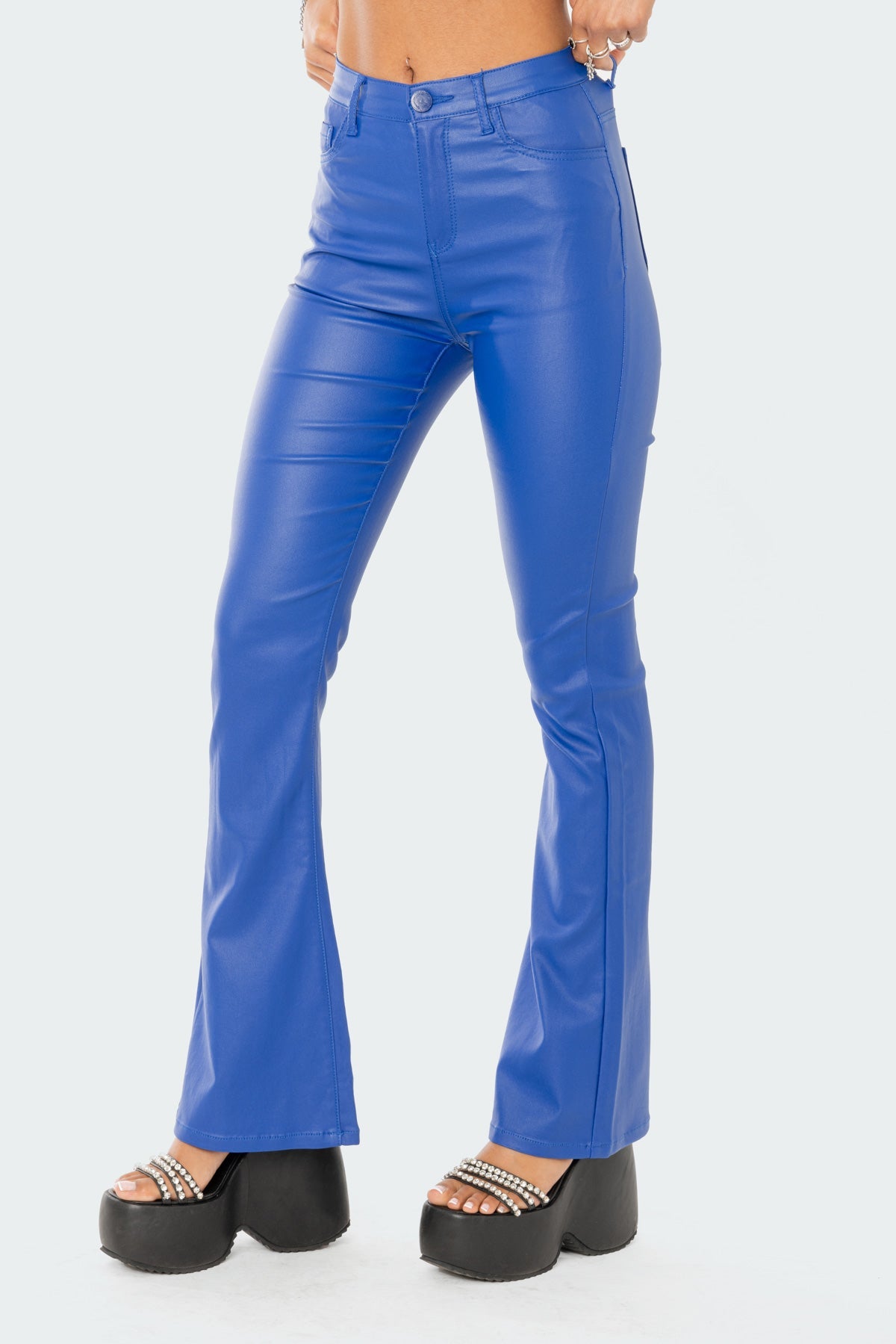 Luna Faux Leather Mid Rise Flared Jeans