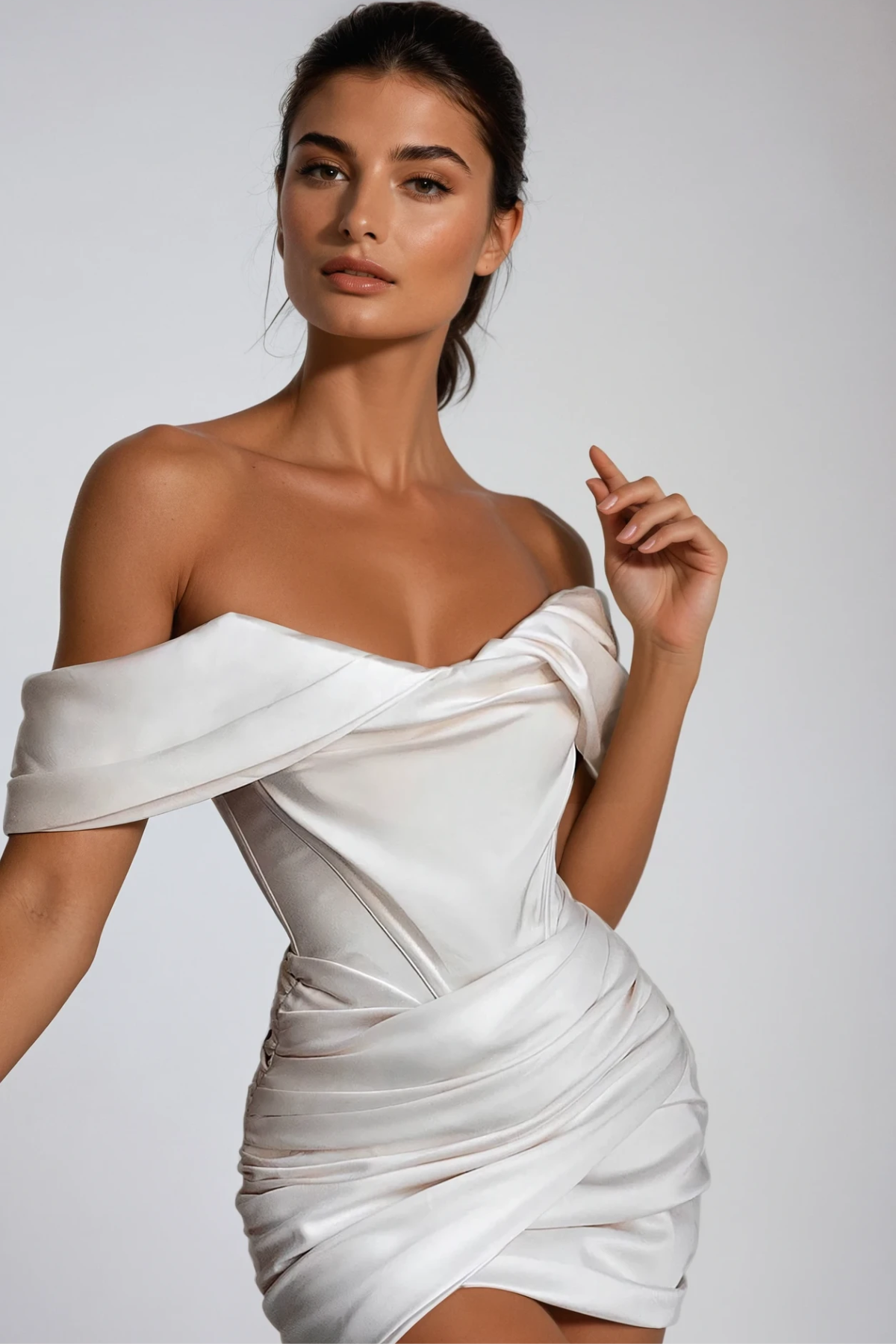 Donalda Off Shoulder Corset Mini Dress In White