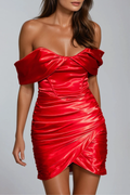 Donalda Off Shoulder Corset Mini Dress In Red