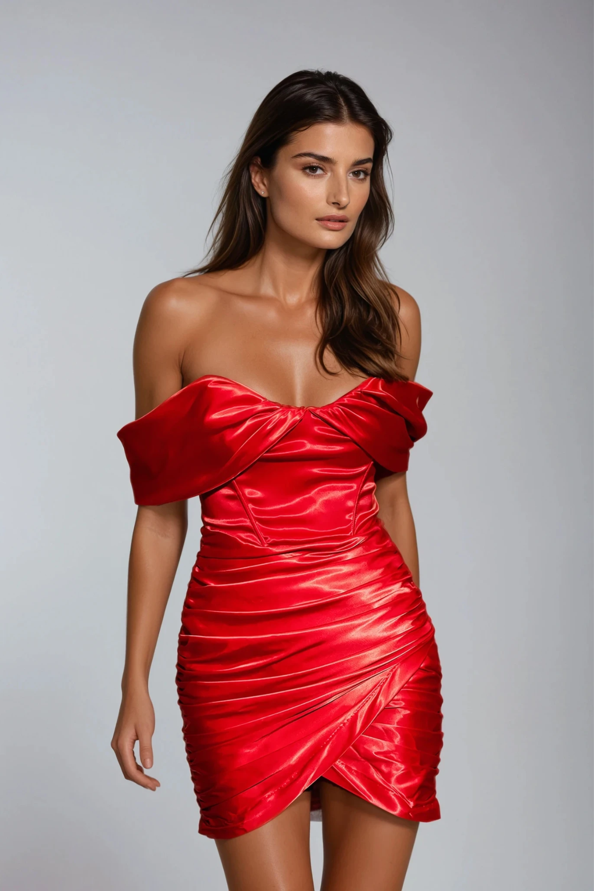 Donalda Off Shoulder Corset Mini Dress In Red