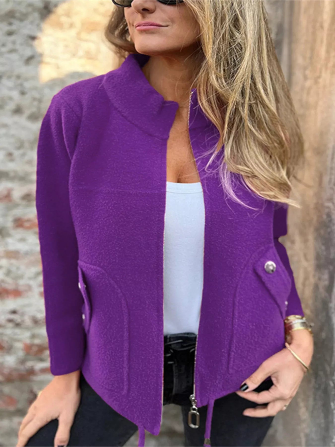Full Size Zip-Up Long Sleeve Outerwear Plus Size