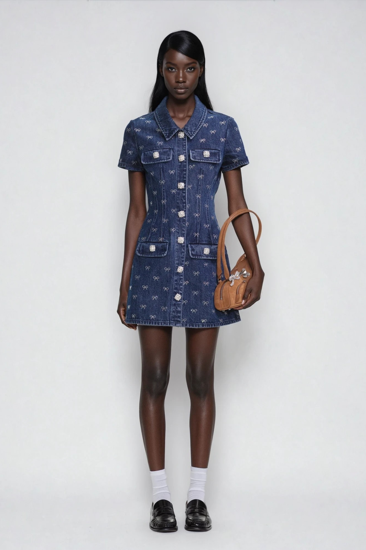 Dorotea Crystal Bow Denim Mini Dress