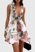 Pera Floral Appliqu¨¦ Ruffle Mini Dress - White