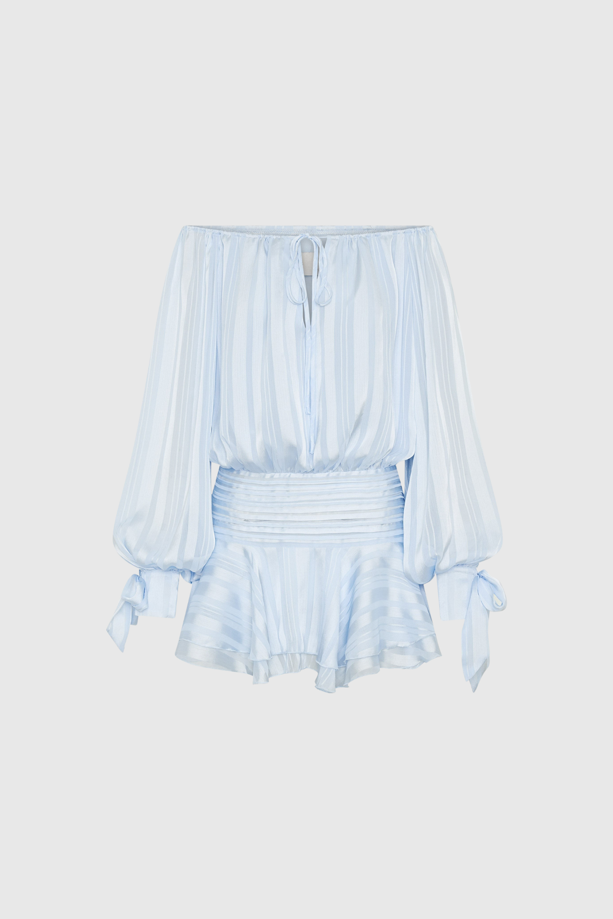 Dorota Off Shoulder Ruch Stripe Mini Dress
