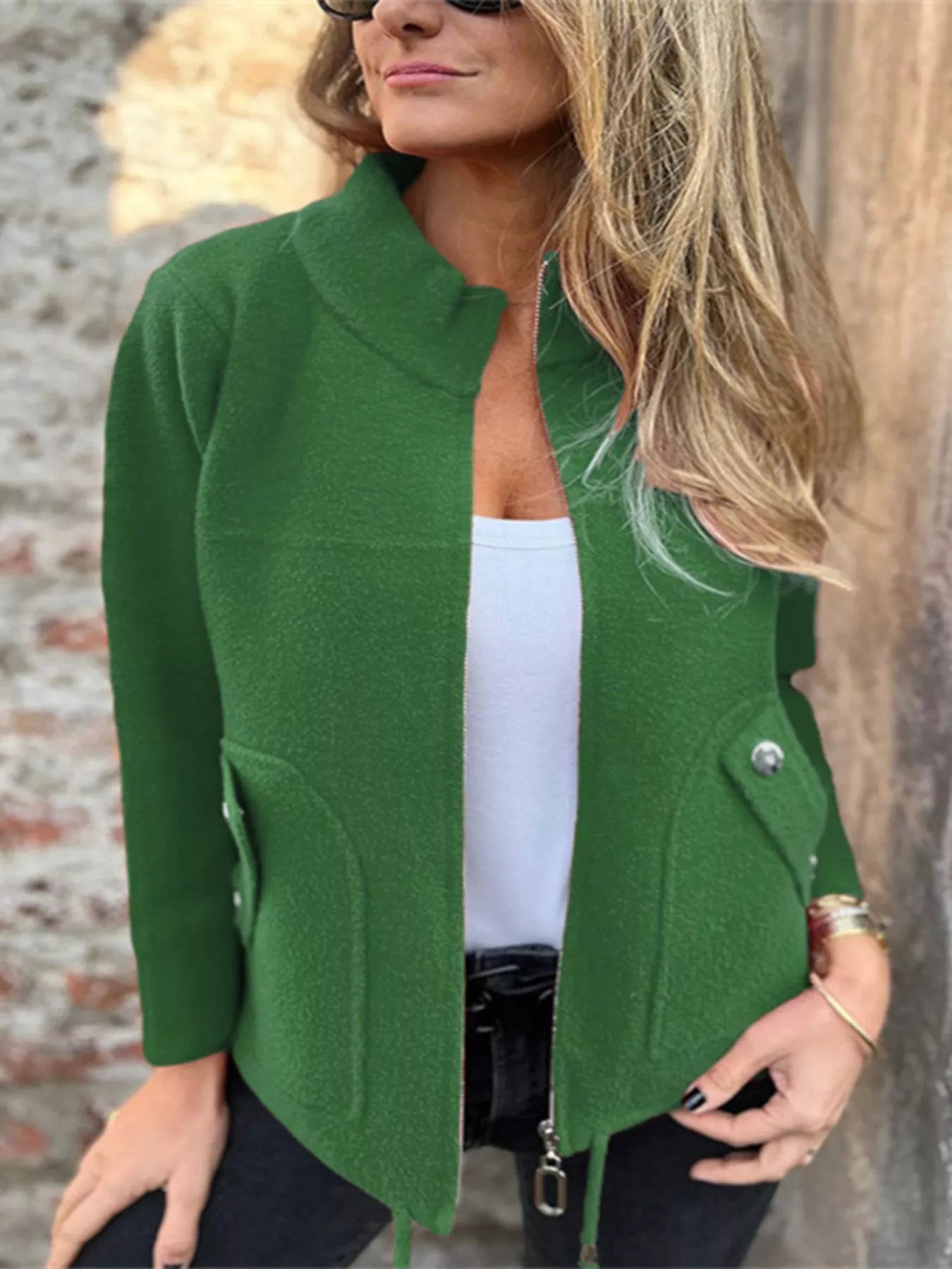 Full Size Zip-Up Long Sleeve Outerwear Plus Size
