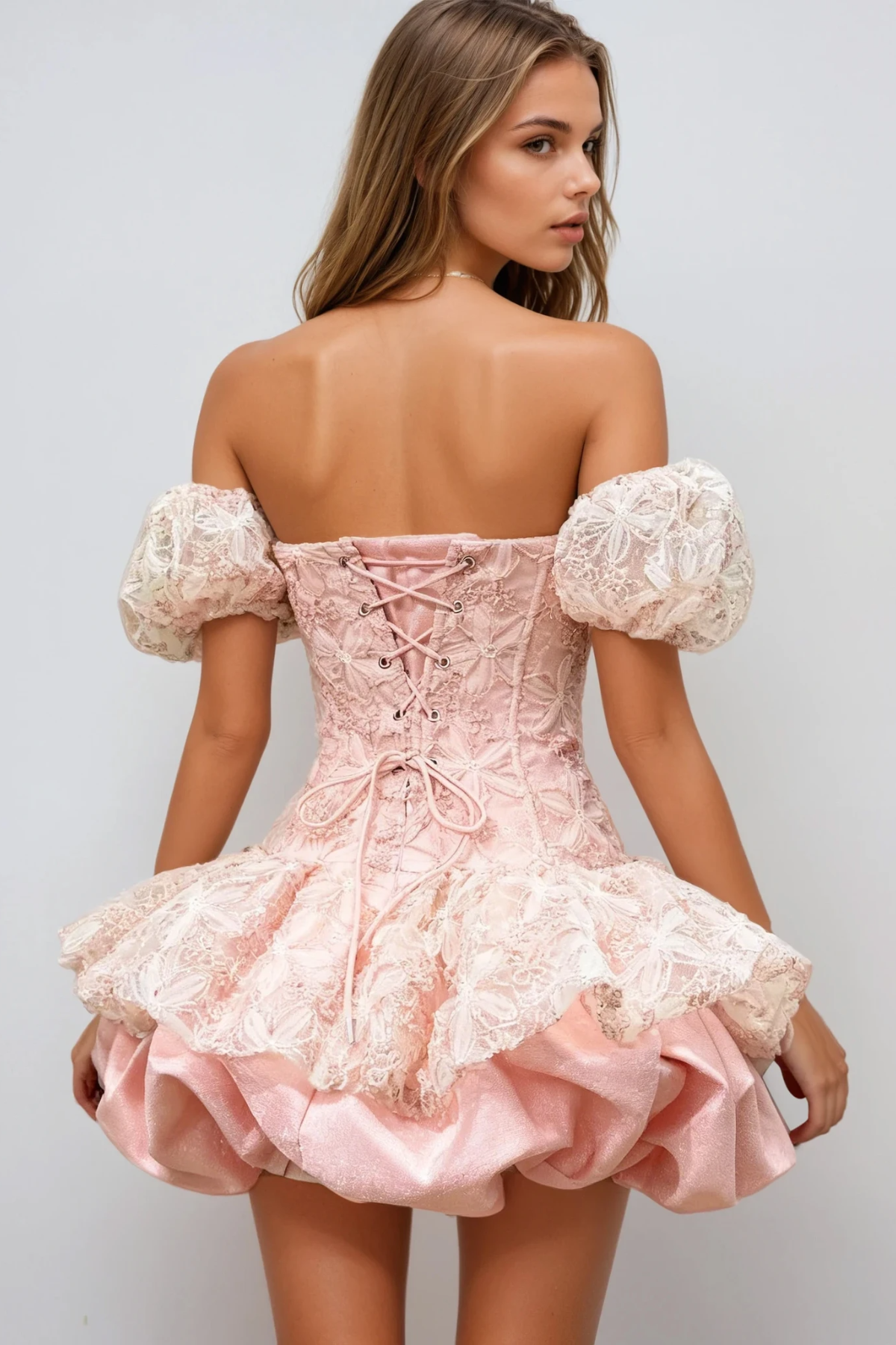 Donagh Strapless Floral Bubble Mini Dress In Pink