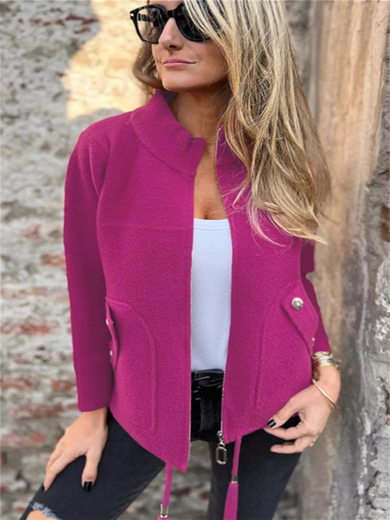 Full Size Zip-Up Long Sleeve Outerwear Plus Size