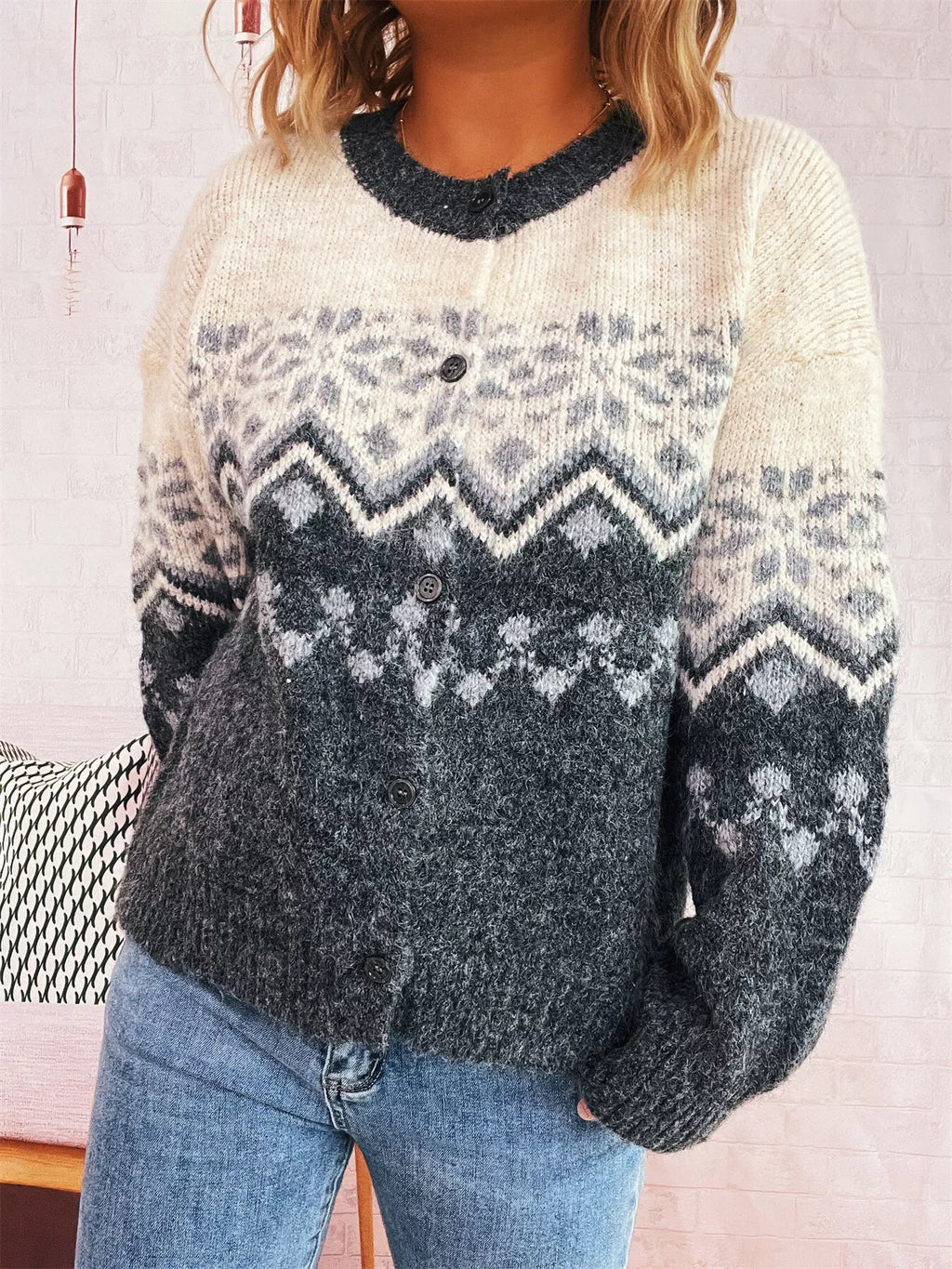 Christmas Button Up Drop Shoulder Cardigan