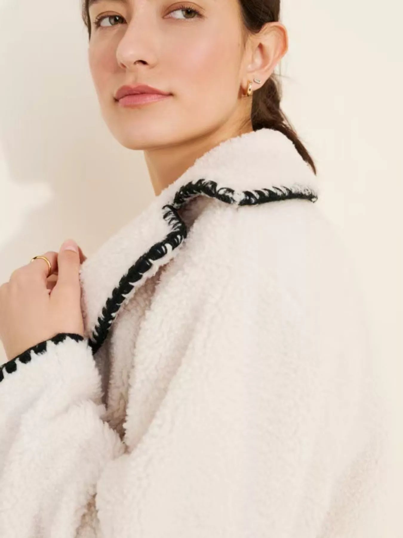 Sherpa Contrast Trim Button Up Outerwear