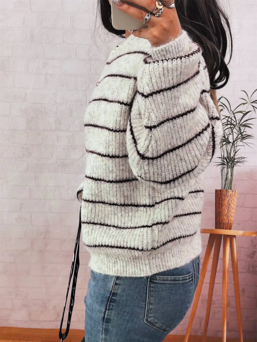 Striped Button Up Long Sleeve Cardigan