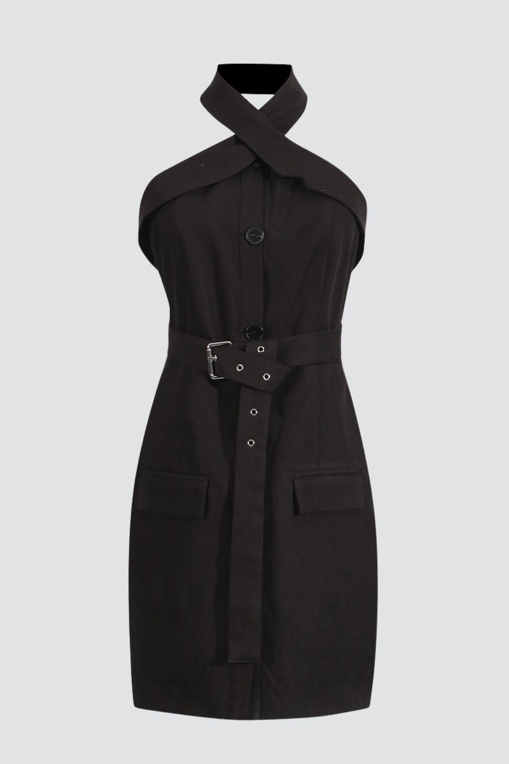 Aisling Cross Halter Buckle Mini Dress