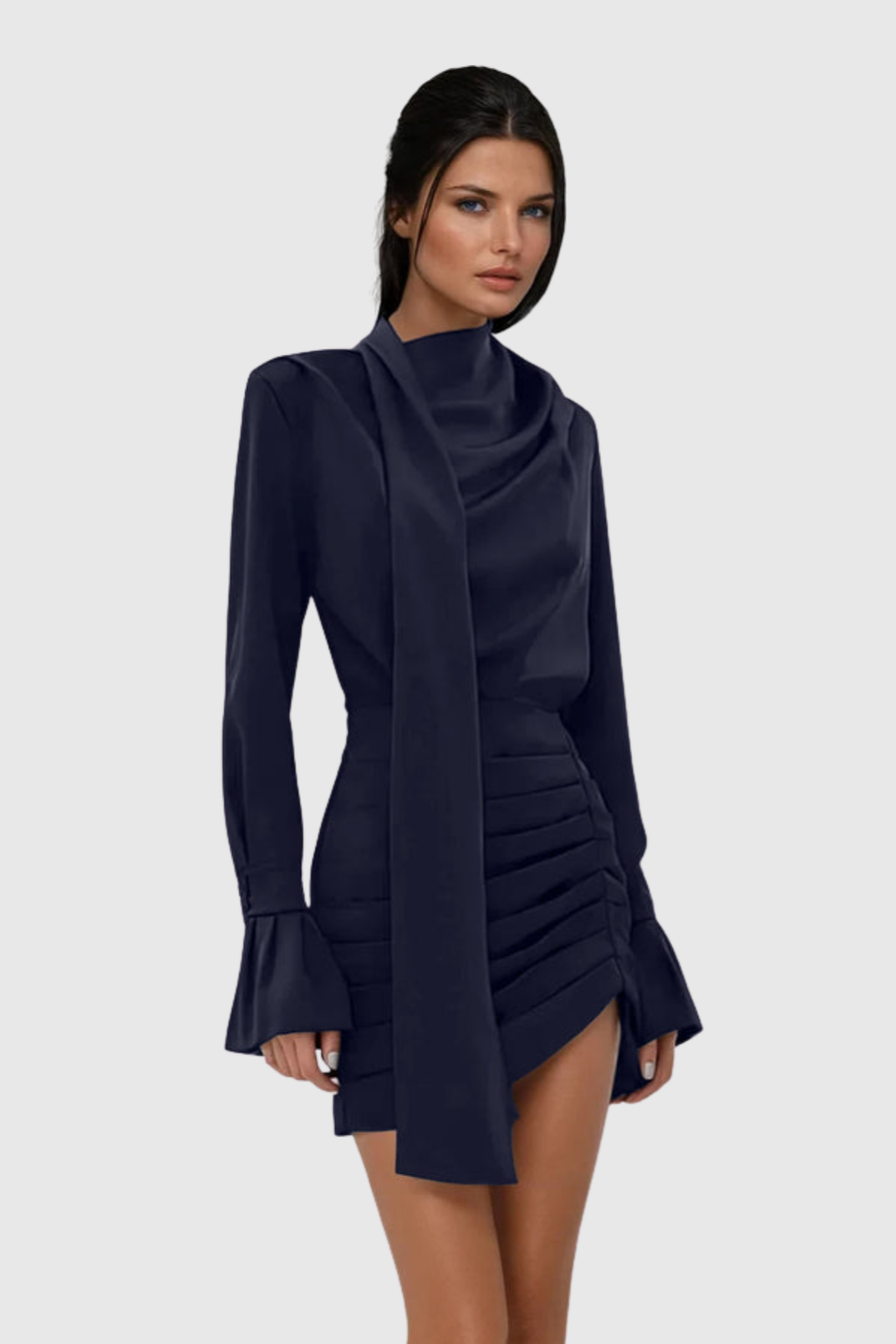 Alvin Satin Scarf Ruched Mini Dress