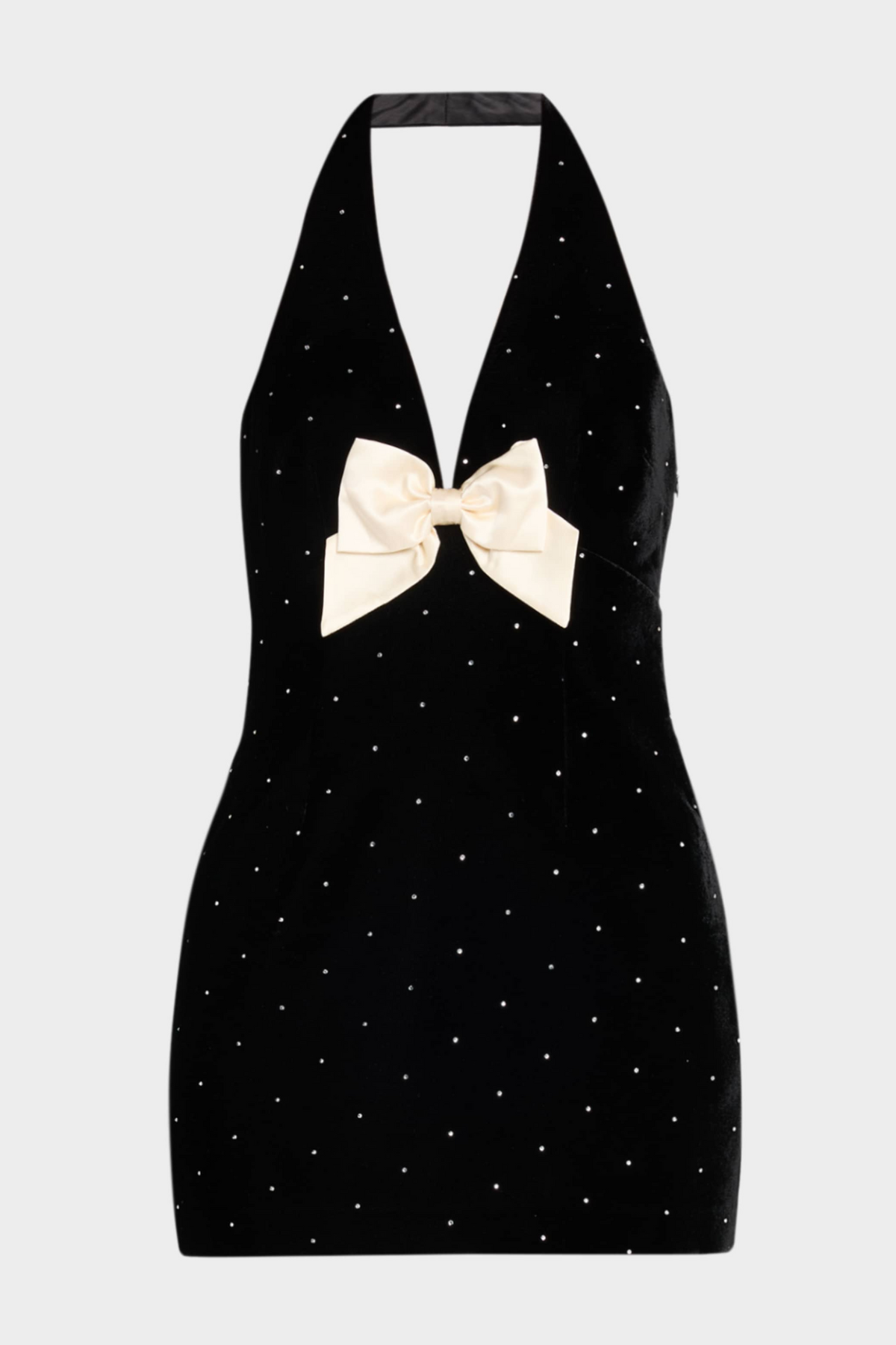 Anais Halter Bow Velvet Mini Dress