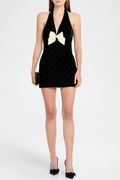 Anais Halter Bow Velvet Mini Dress
