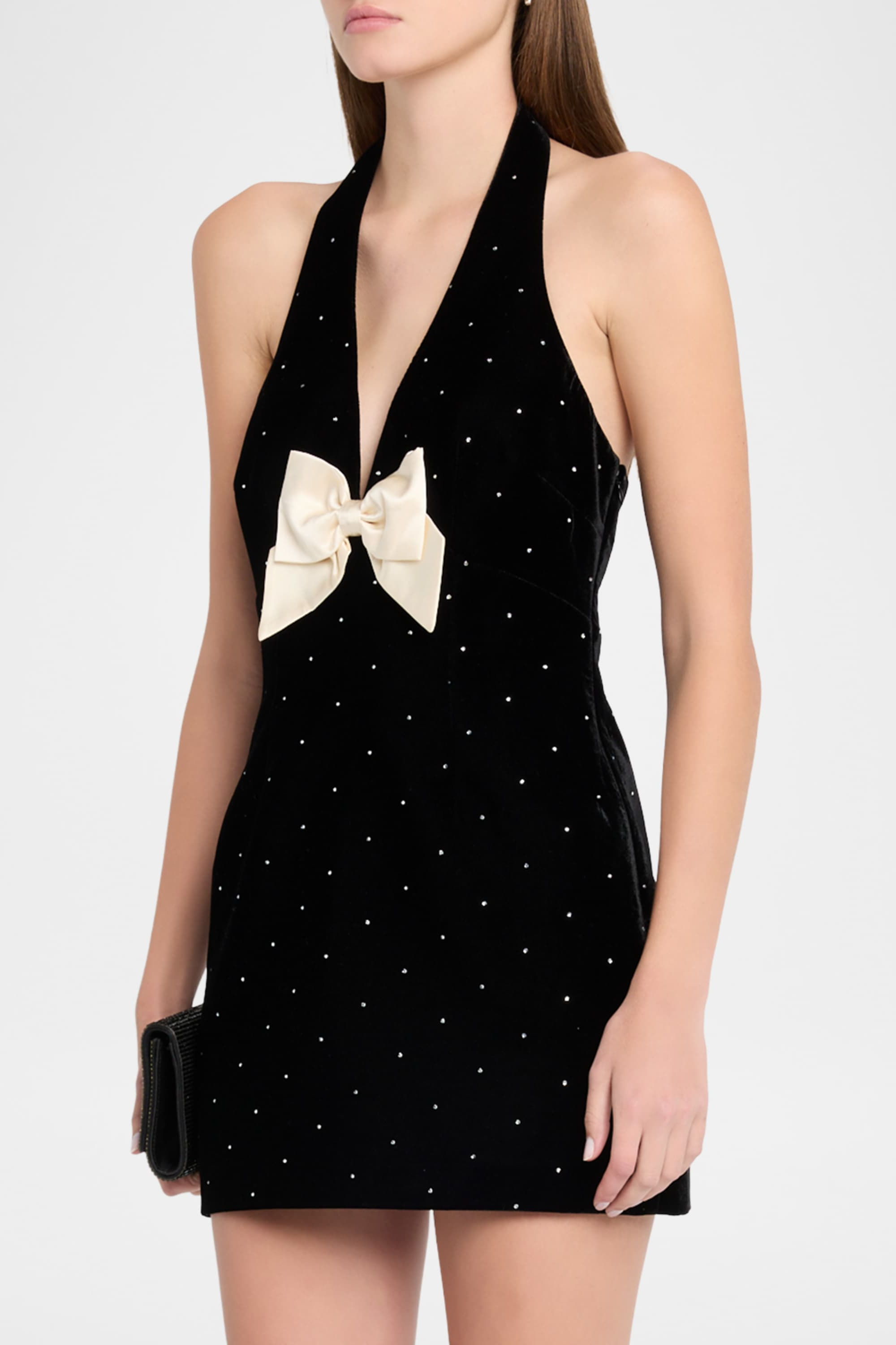 Anais Halter Bow Velvet Mini Dress