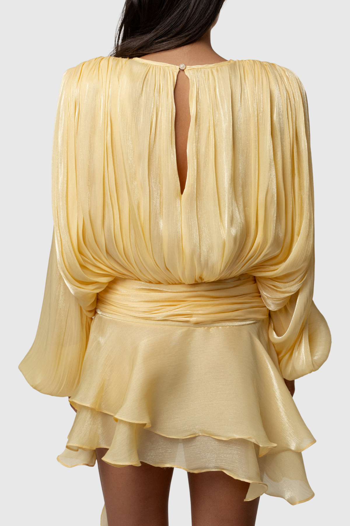 Anzay Pleated Ruffled Hem Mini Dress - Yellow