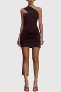 Aranta Strapless Ruched Mini Dress -Chocolate