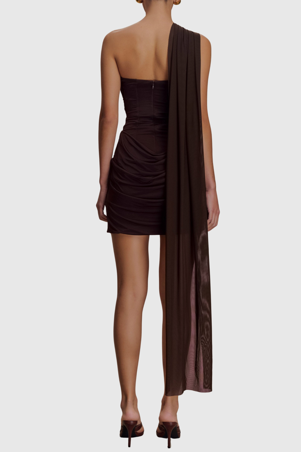 Aranta Strapless Ruched Mini Dress -Chocolate
