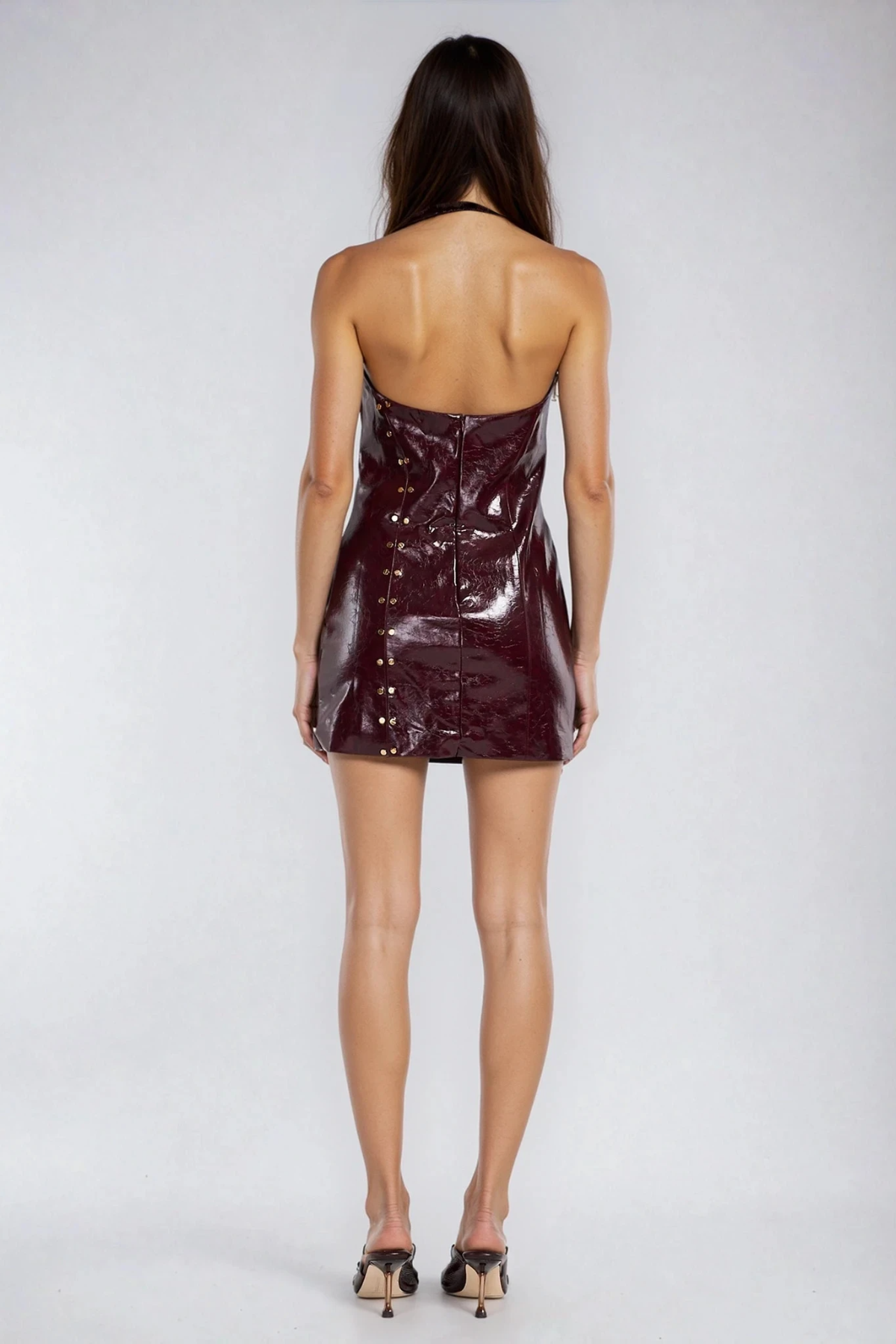 Ardin Halter Neck Leather Mini Dress