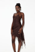 Bess Lace Asymmetric Mini Dress In Brown