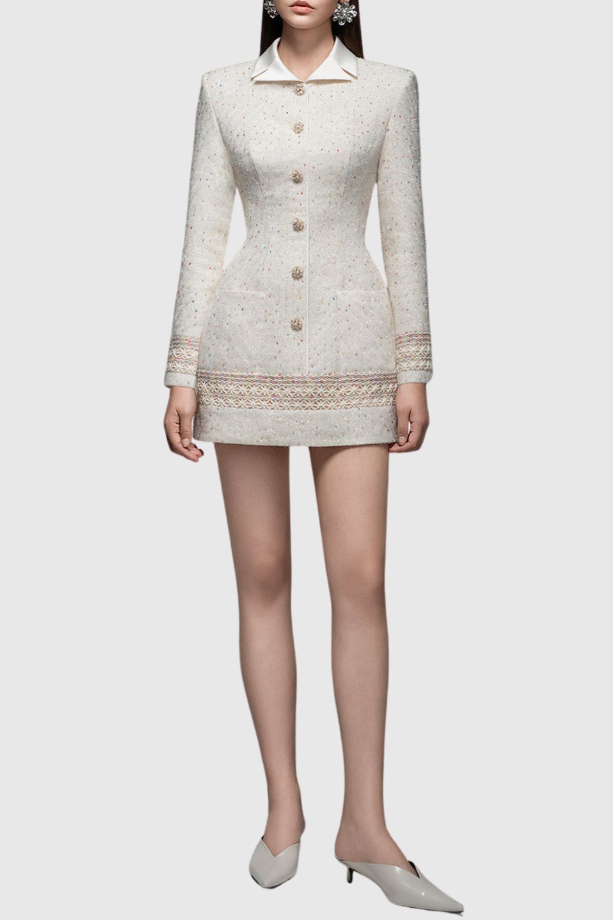 Bezka Embroidered Tweed Mini Dress
