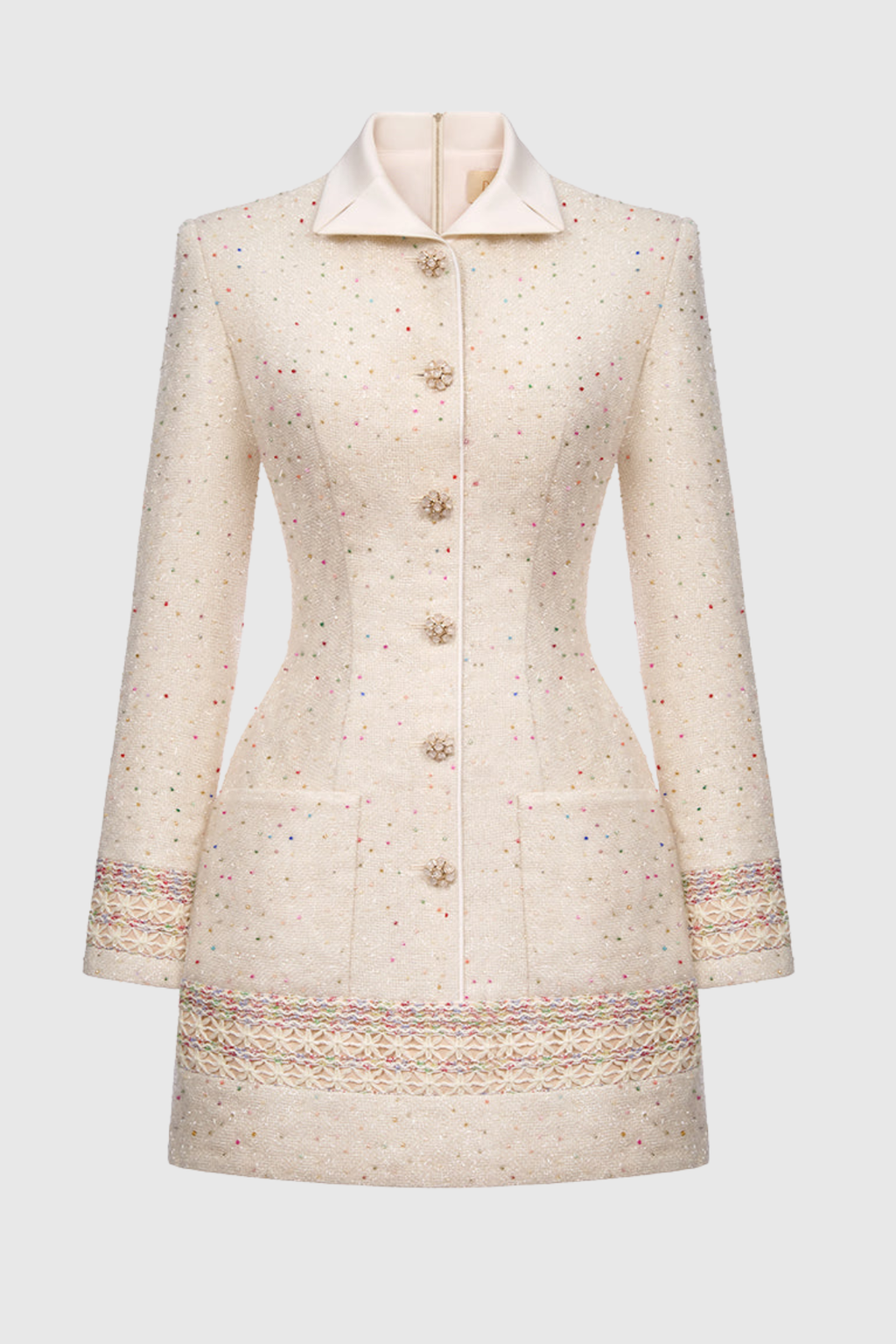 Bezka Embroidered Tweed Mini Dress
