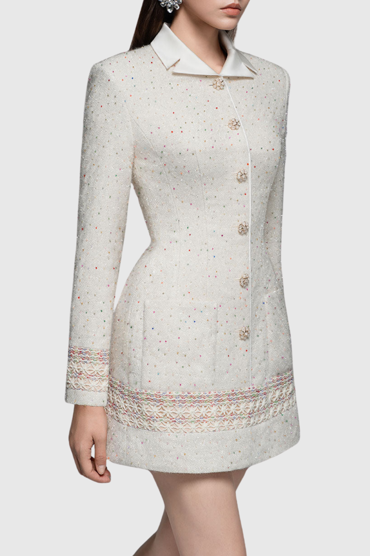 Bezka Embroidered Tweed Mini Dress
