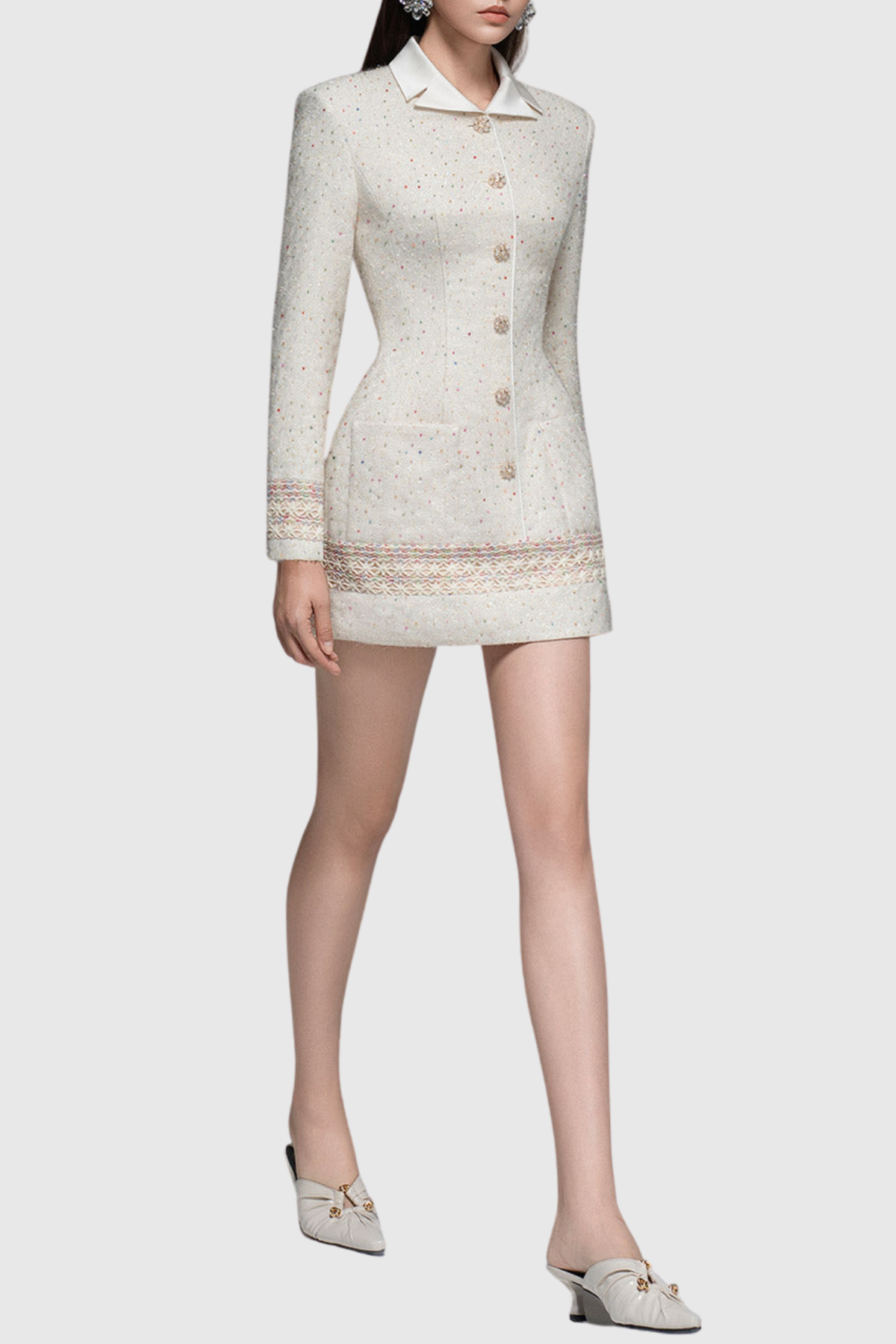 Bezka Embroidered Tweed Mini Dress