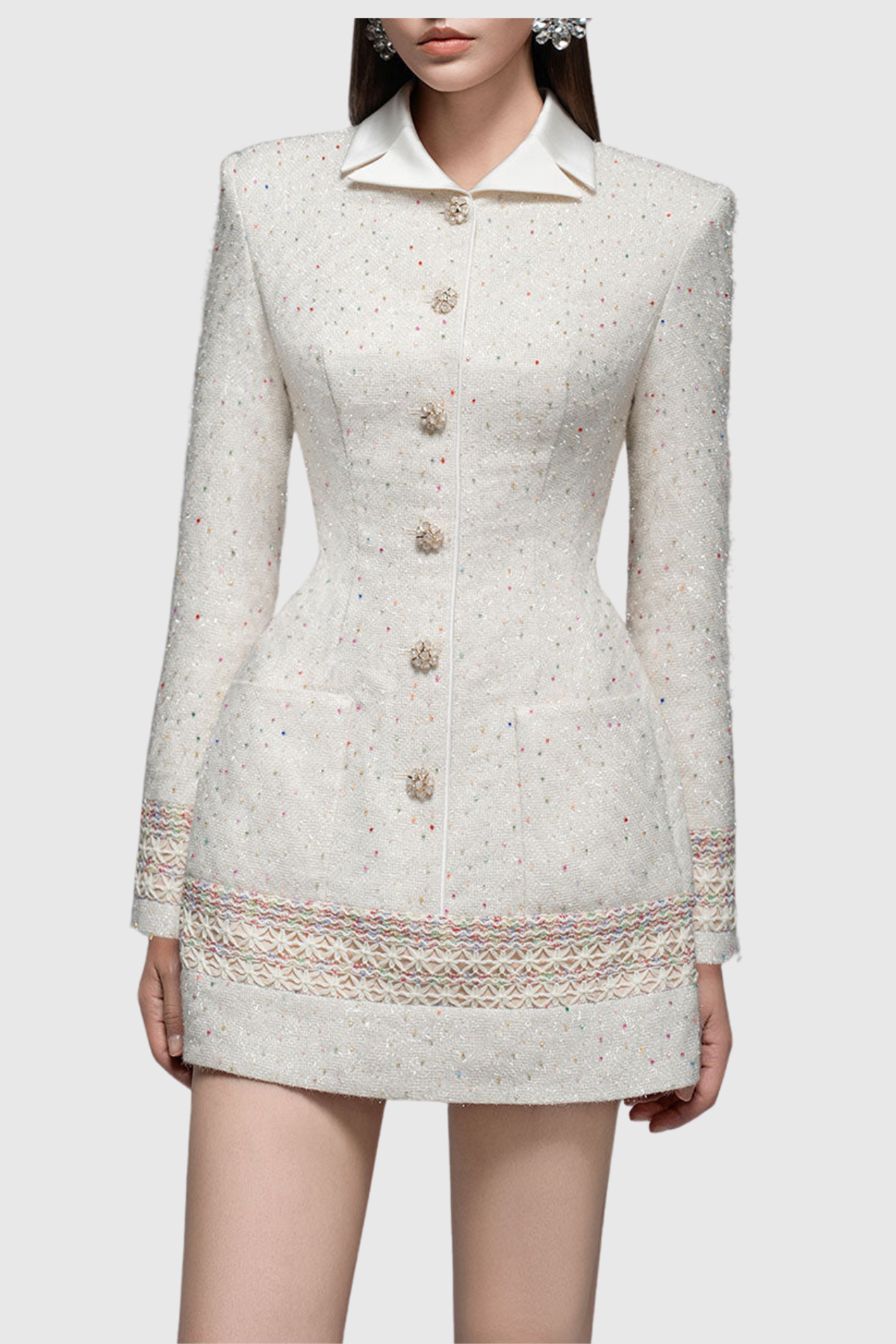 Bezka Embroidered Tweed Mini Dress