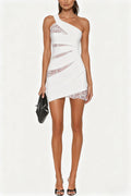 Bidelia Lace Mesh Single Shoulder Mini Dress In White